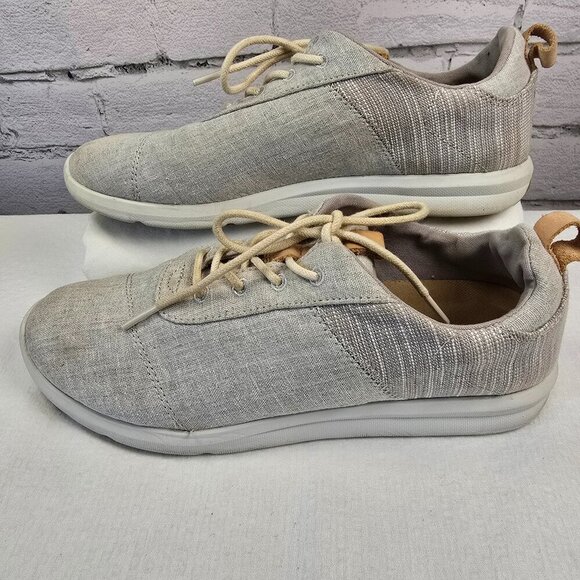 WOMENS TOMS CABRILLO LACE UP CANVAS SNEAKER GRAY WITH LEATHER ACCENT SIZE 8.5 - Picture 2 of 8